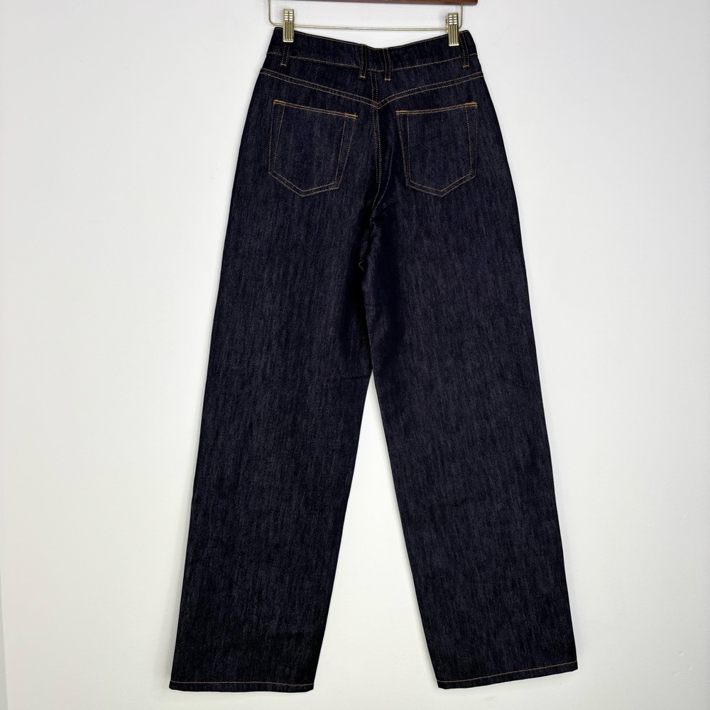 Anna Quan Finn Jeans Dark Indigo Relaxed Straight Leg Cotton Rigid Denim Size 2 - Picture 4 of 16